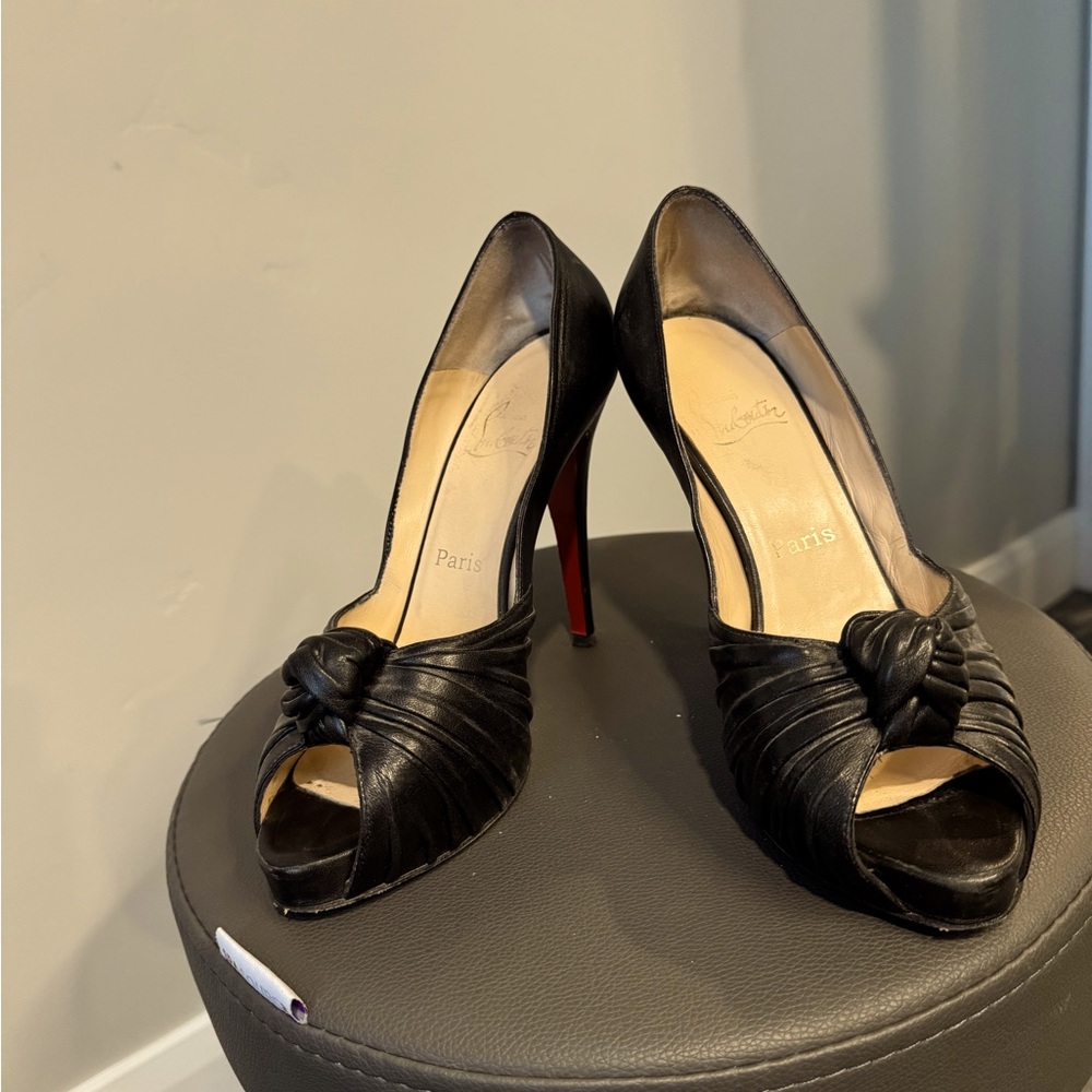 Christian Louboutin black leather open toe pumps